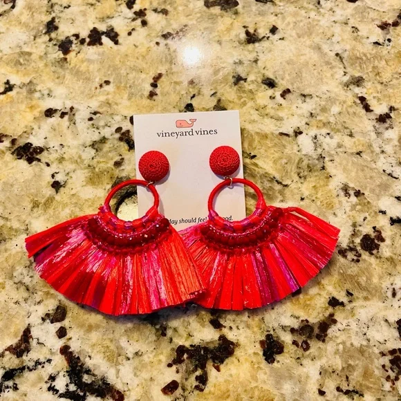 NWT Vineyard Vines straw earrings 💗 - Picture 1 of 2